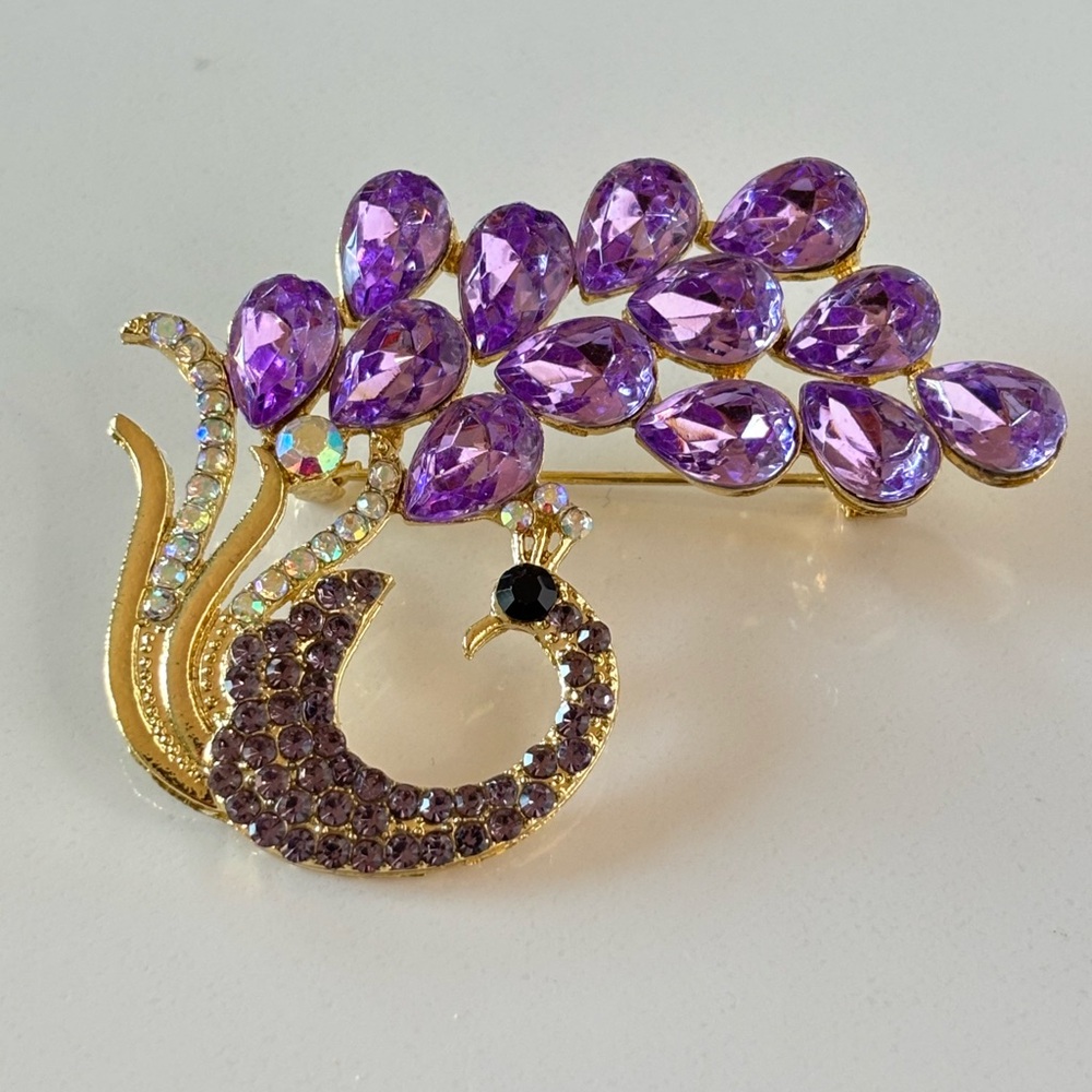 Crystal Rhinestone Peacock Brooch